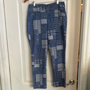 Stylish Blue Patterned Pants blue white stretch ankle  casual